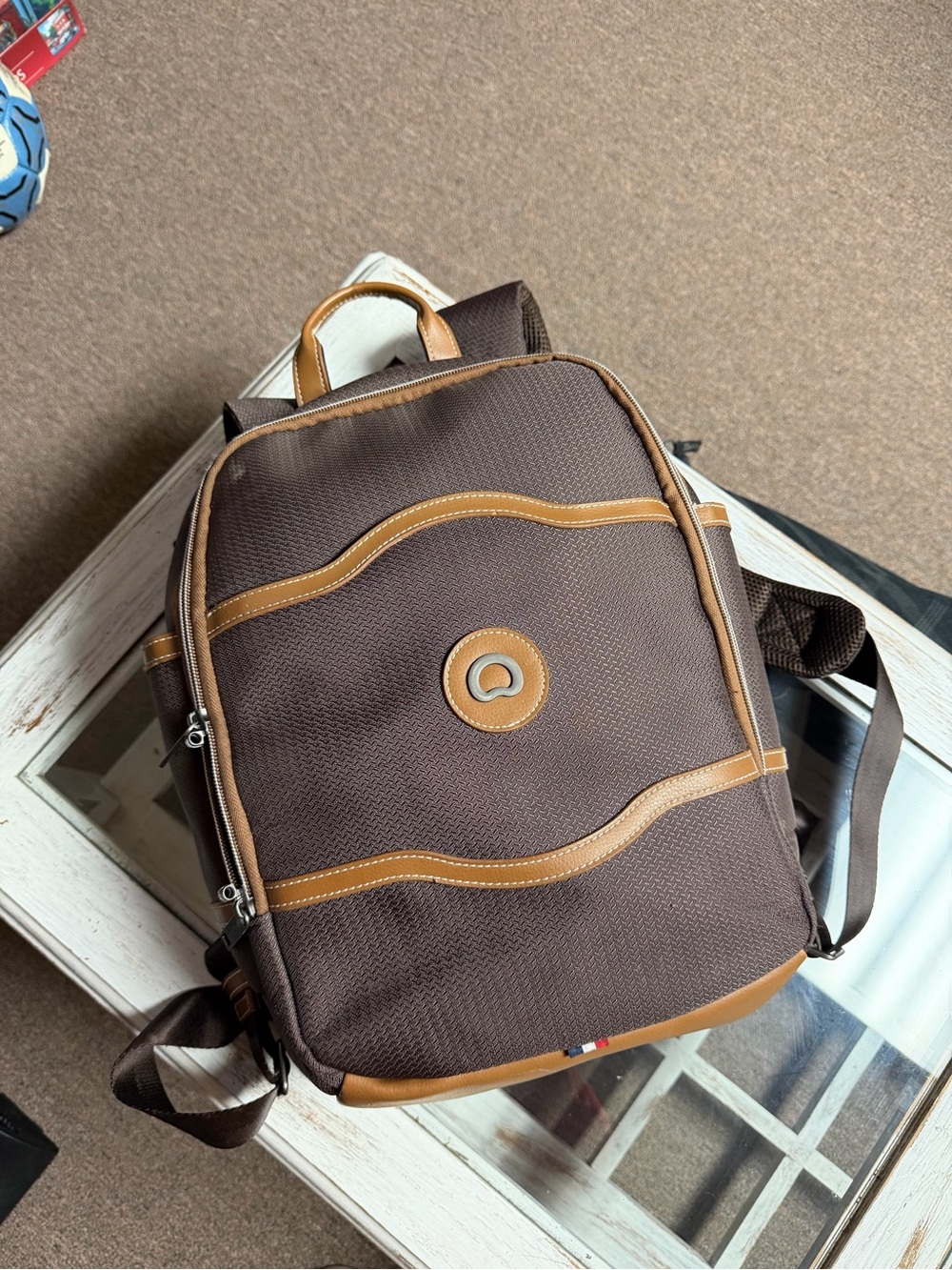 Delsey Brown Backpack with Tan Trim